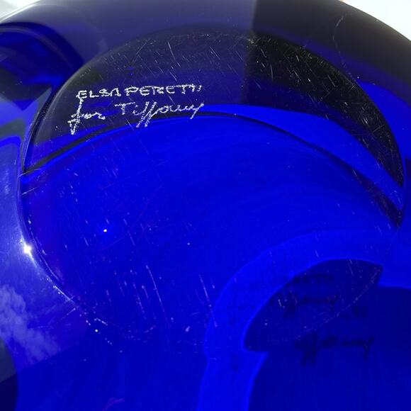 Elsa Peretti For Tiffany & Co. Cobalt Blue Murano Glass Thumbprint Bowl Italy - Picture 15 of 16
